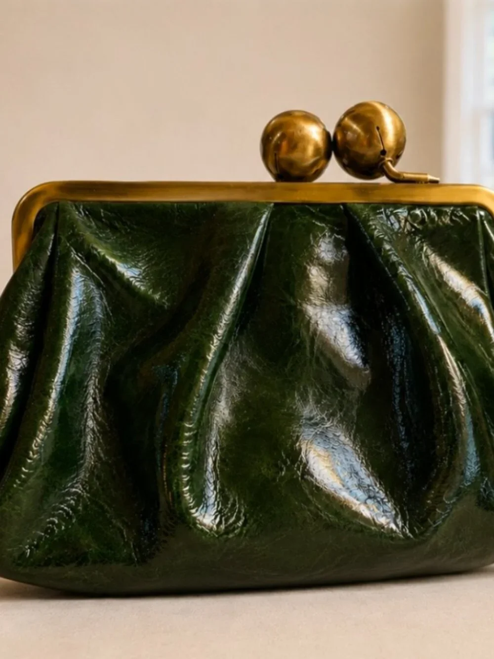 JALDA Dark Forest Green Patent Leather Kiss-Lock Shoulder/Clutch Bag